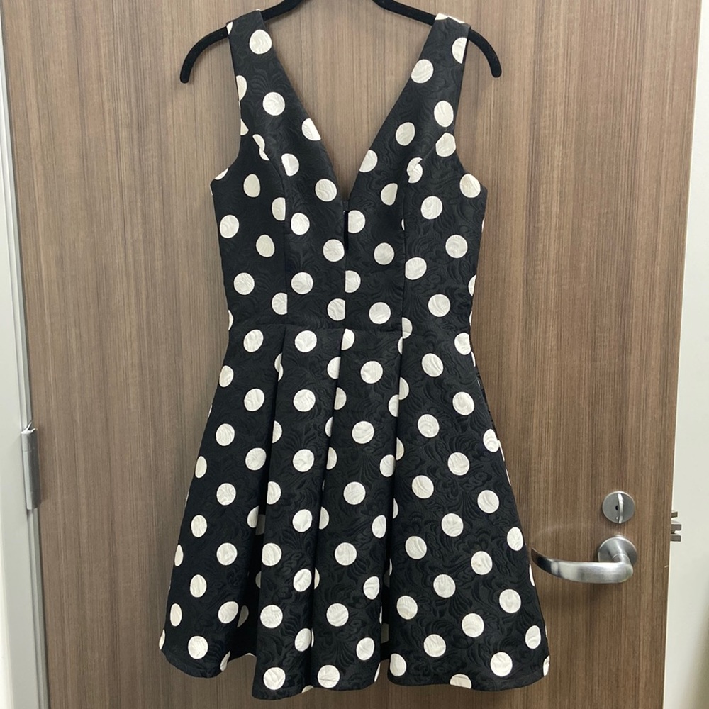 INA Black and white polka dot, textured dress